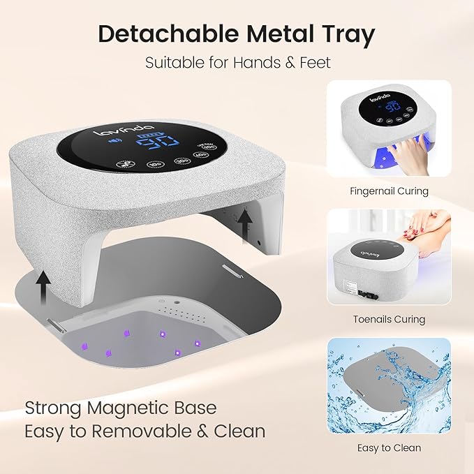 Lavinda UV LED Nail Lamp 54W Frosted Silver Glitter Rechargeable Cordless Nail Dryer Gel Light with 4 Timer Settings for Gel Polish Nails Elegant Matte Shimmer Finish Auto Sensor for Salon &amp Ho