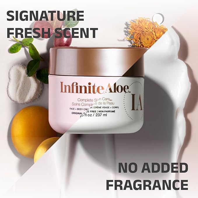 InfiniteAloe Complete Skin Care Aloe Vera Powered Face and Body Cream for Dry Skin Relief Fragrance Free - 4 Large Jar 8 oz &amp 4 Travel Jar 0.5 oz