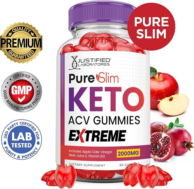 (10 Pack) Pure Slim Keto ACV Gummies Extreme 2000MG PureSlim Keto Gummies Advanced Formula Apple Cider Vinegar with Pomegranate Beet Juice Powder B12 Vegan Non GMO 600 Gummys