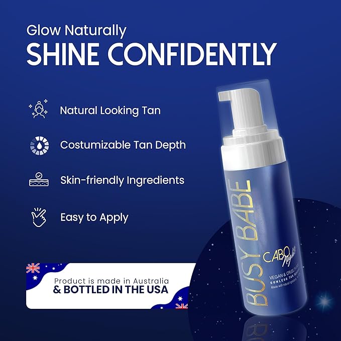 Self Tanner - Cabo Nights Express Rapid Dark Tanning Mousse - Deeper Sun-Kissed Glow with Mitt - Vegan Cruelty-Free Instant Tan Self Tanning Mousse Pump - Express Violet based- 7.2 oz