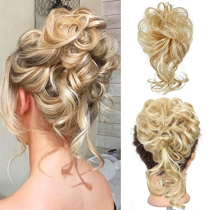 FRANCES Fake Hair Bun Synthetic Bun Donut Bun Ponytail Hair Extensions Messy Blonde Curls with Elastic Rubber Band Wig Hair Bun for Women Hair Accessories (Color : 613)