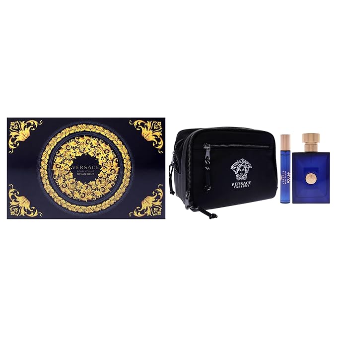 Dylan Blue by Versace for Men - 3 Pc Gift Set 3.4oz EDT Spray 10ml EDT Spray Blue Pouch