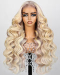 10/613 Lace Front Wigs Human Hair 5x6 Wear and Go Glueless Wigs Human Hair 240% Density Highlight Closure Wigs New Body Wave Wig Pre Cut Lace Bleached Knots (20inch 5X6 New Body Wave)