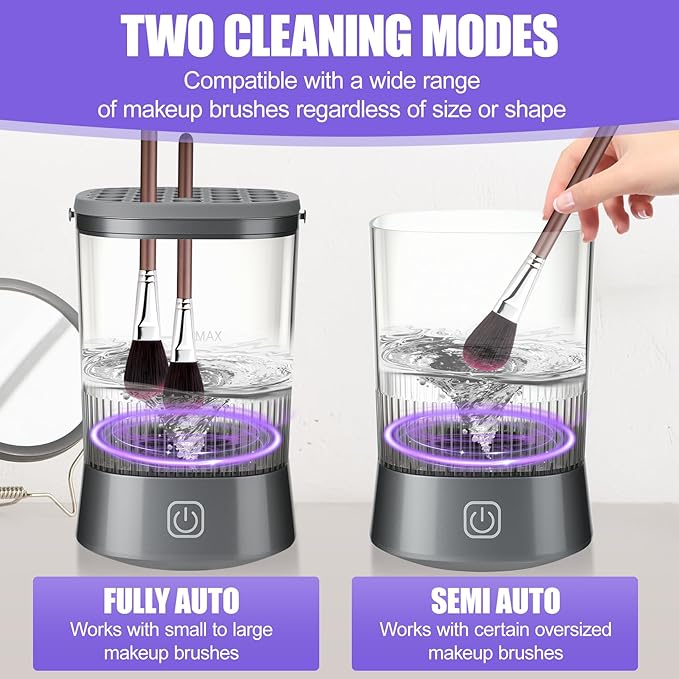 Electric Makeup Brush Cleaner Auto-Rotating Brush Cleaner for Deep Cleaning One-Click Operation Automatic Spinning Cosmetic Brush Cleaner Suitable for All of Makeup Brushes
