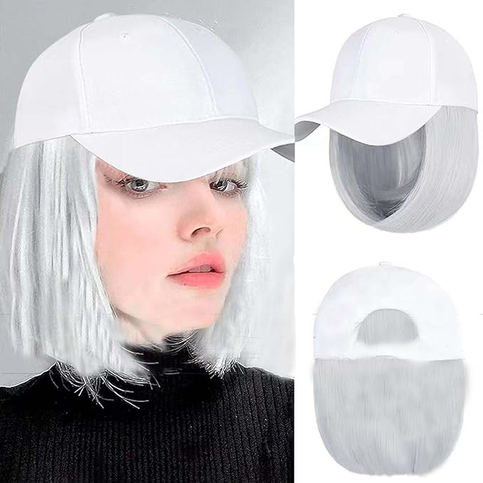 Woman Baseball Cap with Hair Extensions Straight Short Bob Hairstyle Adjustable Wig Hat 14inch Duck Tongue Hat Wig