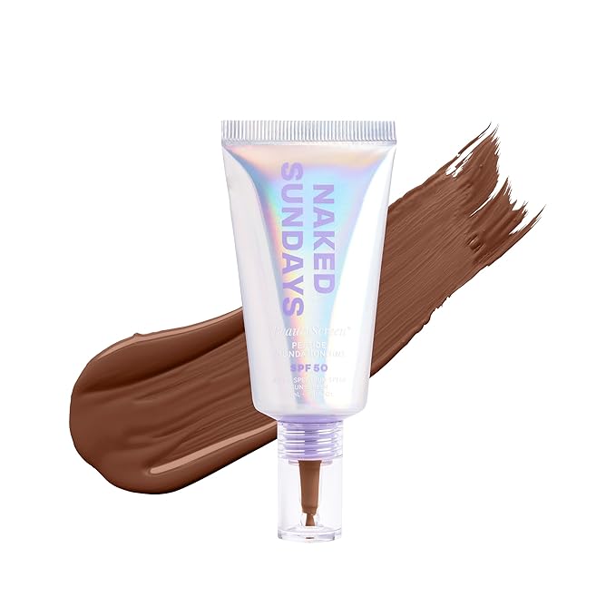 Naked Sundays BeautyScreen??SPF 50 Mineral Peptide Foundation Tint ? 2-in-1 Skin Tint &amp Mineral Sunscreen | Radiant Buildable Coverage Acne-Safe Infused with Peptides (10 Deep Neutral 1.01 oz)