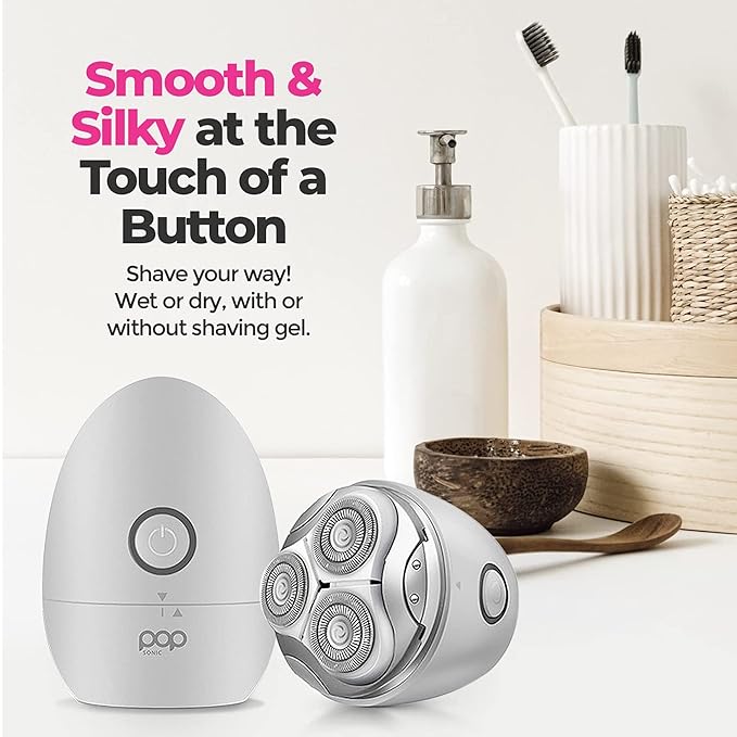 Pop Sonic Moon Shaver (Silver) - Face &amp Body Shavers for Men &amp Women - 3 Floating Rotary Heads Face Shaver w/Removable Cap - Long Lasting Lithium-ion Battery Portable Electric Shaver &amp Leg