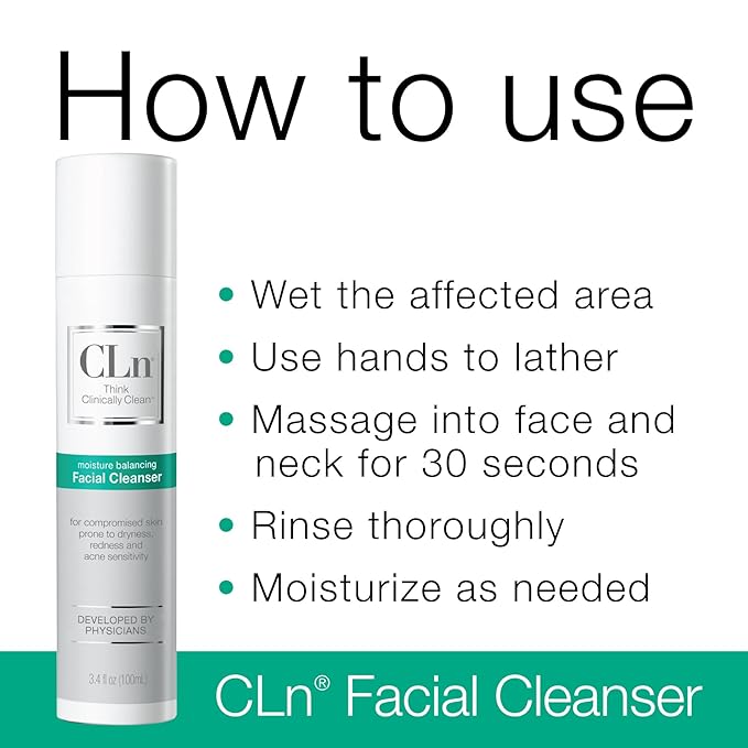 CLn® Facial Cleanser - Hydrating Facial Cleanser with Glycerin For Skin Prone to Dryness Eczema Redness Irritation &amp Acne Sensitivity Fragrance-Free &amp Paraben-Free 3.4 fl. oz.