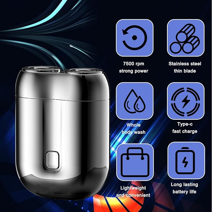 2026 New Model Mini Dual-Head Electric Shaver Electric Mini Portable Razor Pocket Size Washable Double Head Razor Rechargeable Waterproof Compact Electric Shaver for Home Car Travel (Silver)