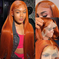 PANDA ANGEL Ginger Orange Lace Front Wigs Human Hair Pre Plucked Gluleless Straight Ginger Wig 350# Colored Orange Lace Frontal Wigs for Women Human Hair 13x4 Hd Transparent Lace Wigs 24 Inch