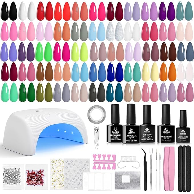 Beetles Gel Nail Polish Kit with U V Light - 55 Colors Gel Polish 80 Pcs Nail Kits with Base &amp Glossy Top Coat Soak Off DIY Salon at Home Beginner-friendly Nails Stuff Gifts for Women Girls