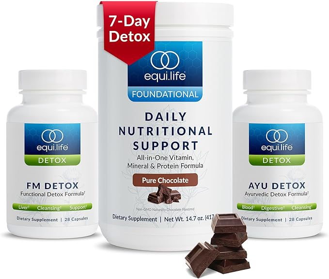Equilife Dr. Cabral Detox 7 Day Program with Plant Based Protein Vitamins Amino Acids &amp Minerals to Support Full Body Balance Meal Replacement Powder Vegan Gluten Free Chocolate 14 Servin