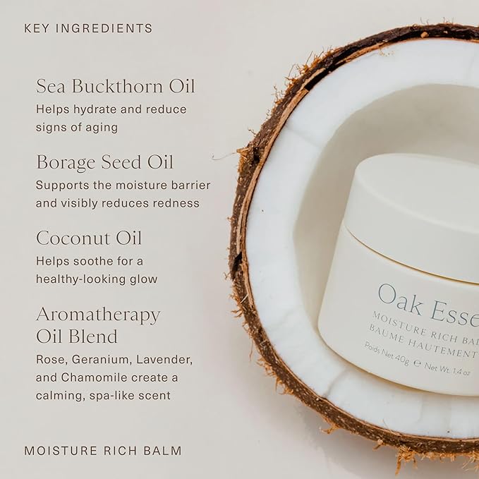 Oak Essentials Moisture Rich Balm | Nourishing Face Balm with Sea Buckthorn &amp Borage Seed Oil to Help Support Collagen and Deep Hydration 1.4 Oz