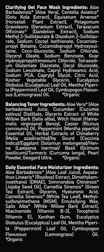 Brickell Men's Daily Face Cleanse Routine for Oily Skin Alcohol Free Toner Gel Facial Wash and Moisturizer Natural and Organic Unscented