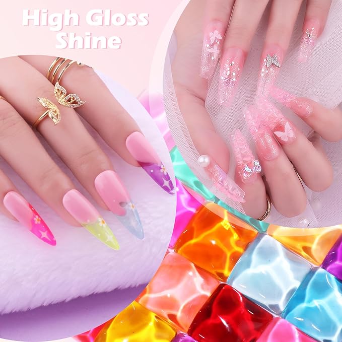Jelly Gel Polish 20 Colors Trendy Neon Jelly Gel Nail Polish Kit Glossy Crystal Transparent Gel Polish Nude Pink Purple Green Blue Yellow Red Colors Nail Polish Set Soak Off UV LED
