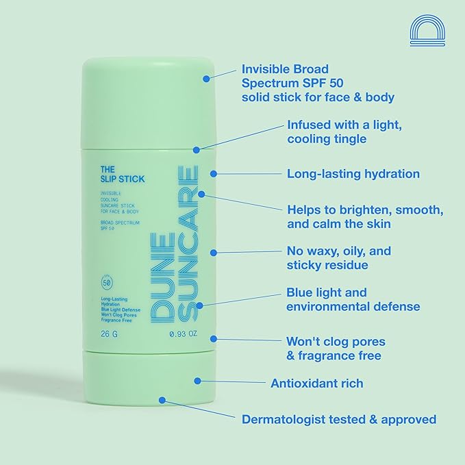 The Slip Stick SPF 50 Invisible Ultra Hydrating Cooling Sunscreen Stick ? Fragrance-Free Clean-Chemical Sunscreen for Face &amp Body ? Vegan Non-Greasy Non-Waxy &amp No White Cast