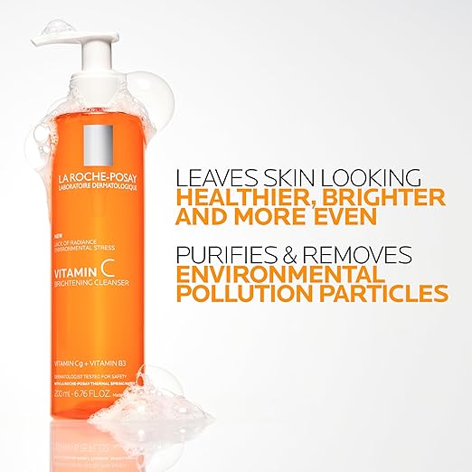 La Roche-Posay Vitamin C Brightening Face Wash Gentle Foaming Facial Cleanser with Vitamin Cg and Vitamin B3 to Brighten and Even Skin Tone Vitamin C Face Wash that Cleanses Dirt &amp Makeup 200ml