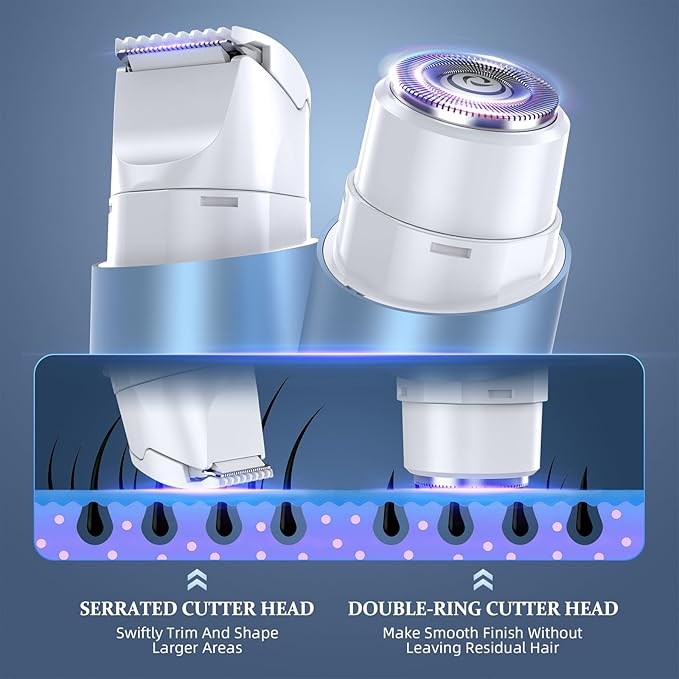 Bikini Trimmer for Women Dual Head Face Shaver Body Hair Trimmmer IPX7 Waterproof Womens Electric Razor for Legs Sky Blue