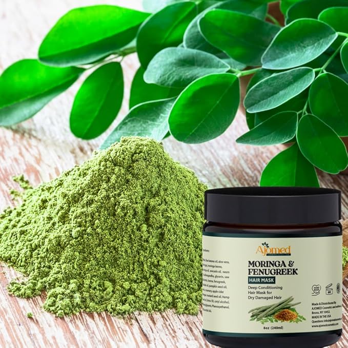 MORINGA &amp FENUGREEK HAIR MASK- HAIR treatment masque- Conditioner for Dry or Damaged Hair &amp dandruff (8 Ounces)