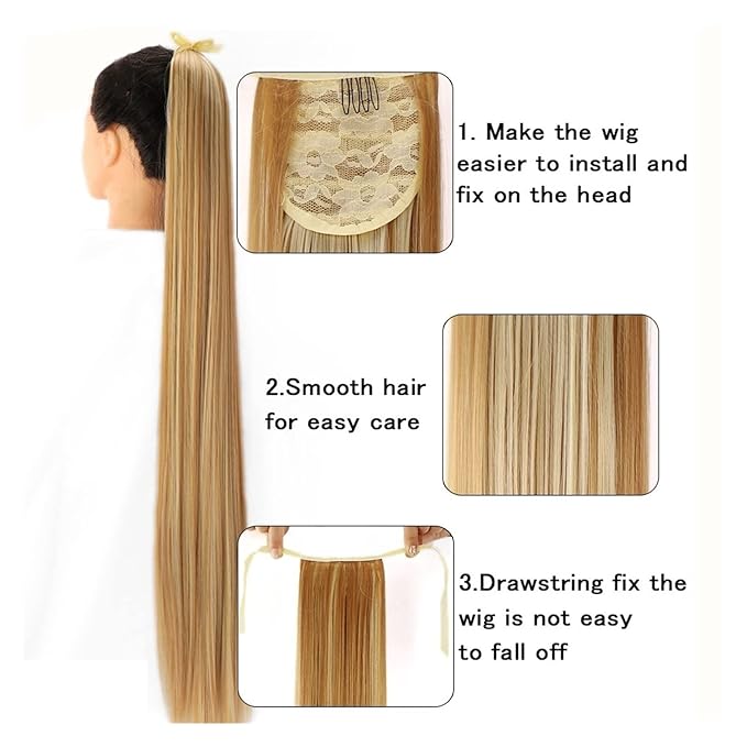 Hair Accessories 1 Pack Long Straight Drawstring Hair Clip Ponytail Extension Synthetic Wig Hair Extensions Bun for Everyday Party Use Hair Pieces For Women(0375CM)