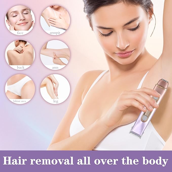 WNJ 2 in 1 Women Electric Shaver - Dual Head Bikini Trimmer - IPX7 Waterproof - Wet &amp Dry Use - Body Hair Trimmer and Facial Hair Remover for Bikini Underarm Leg Private Area Arm Body Face