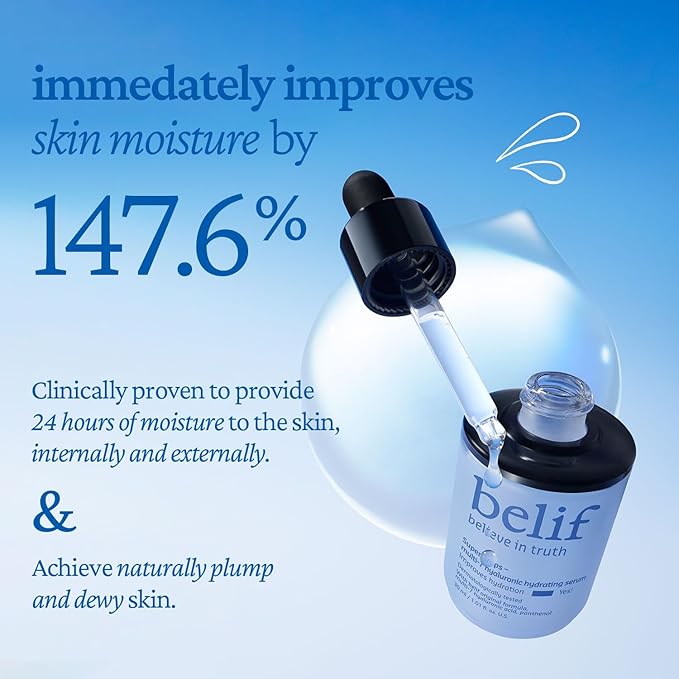 belif Super Drops Multi-7 Hyaluronic Hydrating Serum - 24-hr Moisturization Hyaluronic Acid Panthenol Lightweight Daily Essence | Korean Skincare (1.01 fl. oz)