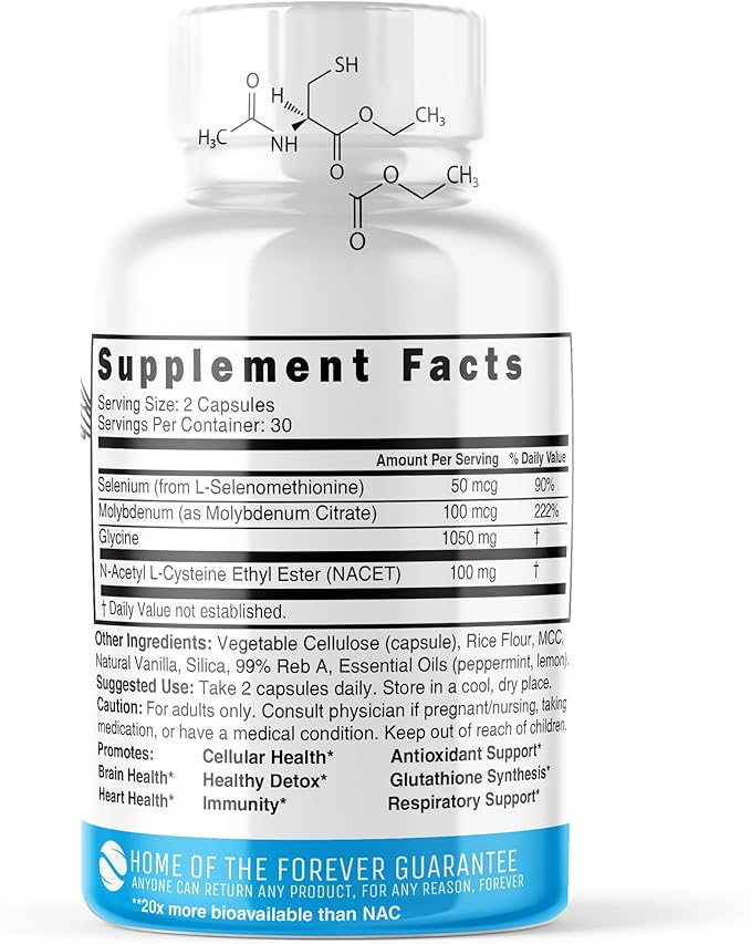 GlyNAC-ET NAC Supplement N-Acetyl Cysteine Ethyl Ester (Pack of 2) - 20x More Bioavailable Than GlyNAC - Glycine &amp N-acetylcysteine Ethyl Ester Anti Aging Supplement Boost Glutathione (120 Capsul