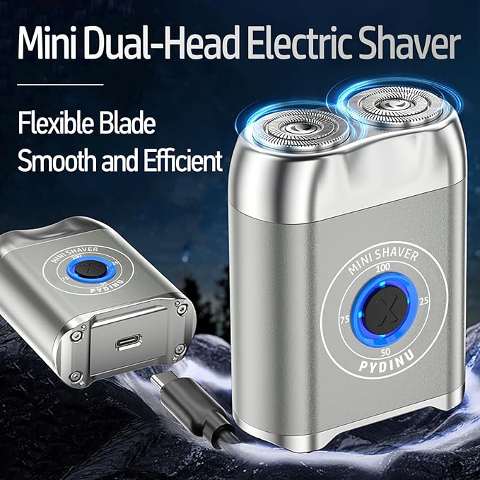 Mini Electric Shaver 2025 New Upgrade Pocket Dual-Head Electric Shaver Travel Portable Beard Trimmer for Men Waterproof Mini Razor USB C Rechargeable (Silver)