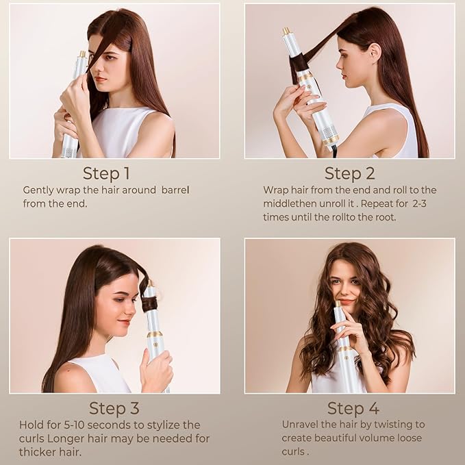 5 in 1 Blow Dryer Brush Upgrade Hair Dryer Brush Air Curler Air Curling Wrap Styler Detachable Hot Air Brush Negative Ion Curling Brush Iron Hair Styling Tools for Drying Curling Straightening
