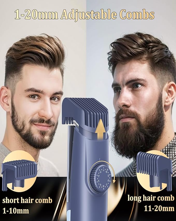 Beard Trimmer for Men Auto-Vaccum Rechargeable Electric Men Beard Trimmers with 2 Combs 1-20mm Adjustable Length Dial Waterproof Cordless Mustache Trimmer for Face Stubble