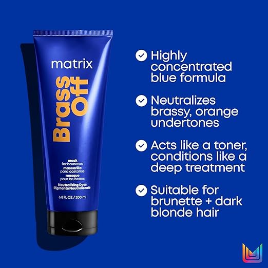 Matrix Brass Off Color Depositing Blue Hair Mask - Neutralizes and Tones Brassy or Orange Hair For Color-Treated Lightened Brunettes or Dark Blondes