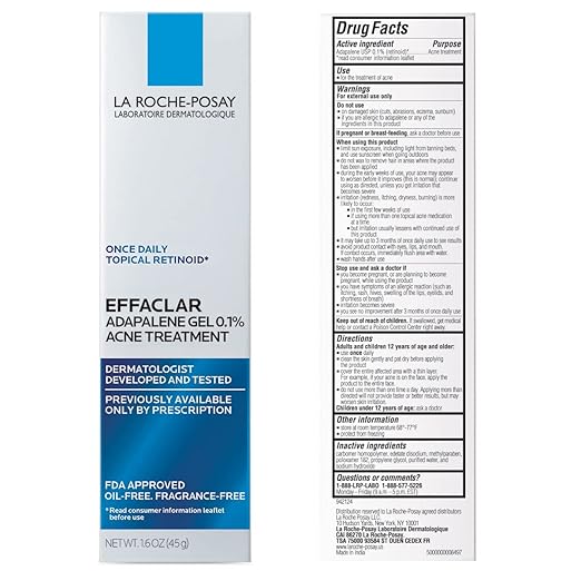 La Roche-Posay Effaclar Adapalene Gel 0.1% Acne Treatment Retinoid Cream Acne Medication Gel For Blackheads &amp Whiteheads Oil Free Helps Clear And Prevent Blemishes &amp Clogged Pores