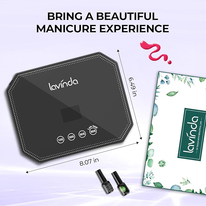 Lavinda 54W UV LED Nail Lamp ? Plug-in Gel Nail Light with LCD Display 4 Timers Auto Sensor Dual Wavelength Nail Dryer for Home &amp Salon ? Black