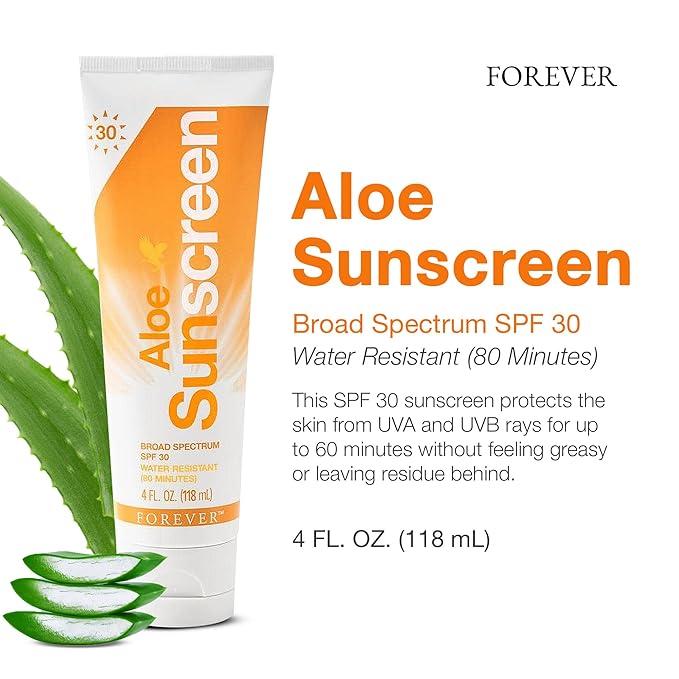 Forever Living - Aloe Sunscreen SPF 30 - with Aloe Vera Water-Resistant Broad Spectrum UVA and UVB Defense 4 fl oz