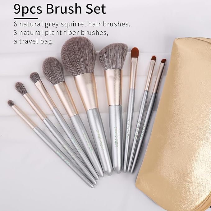 Natural Hair Makeup Brushes Set Professional Grey Squirrel Hair Makeup Brush Set with Case Unique Cosmetic Brushes Makeup Set Natural Makeup Brushes Natural Bristle Makeup Brushes -Silver
