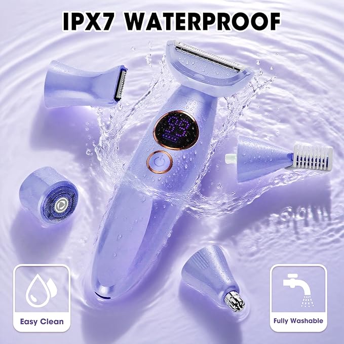 5 in 1 Bikini Trimmer for WomenIPX7 Waterproof Cordless Replaceable PubicEyebrowFacial Electric Razors&ampNose Hair Trimmer&ampPainless Body Shaver for Arms Legs UnderarmsUSB ChargeLED Display