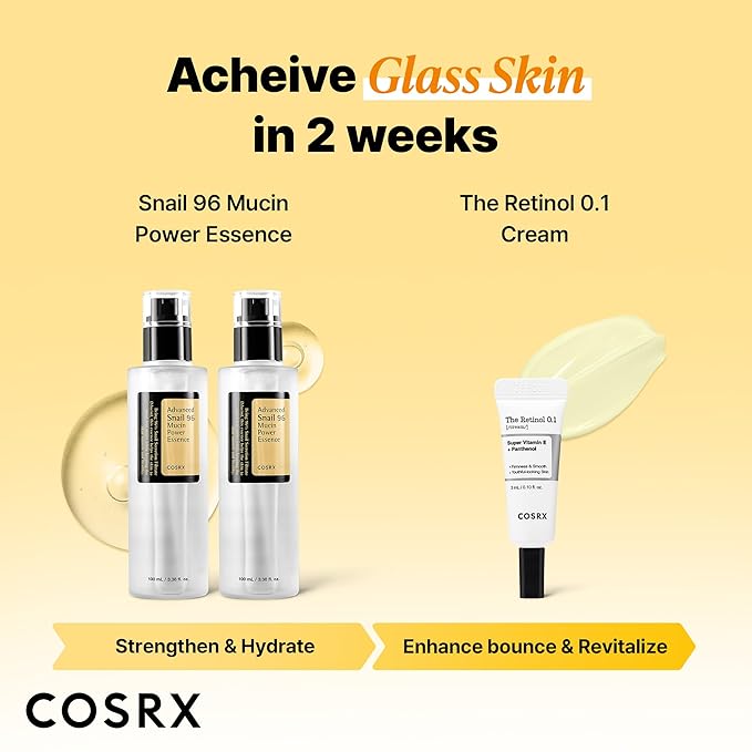 COSRX Snail 96% Mucin Power Essence 2ea &amp Retinol 0.1% Cream Mini Sample 1ea Glass Skin Starter Set Amazon Exclusive Daily Hydrating &amp Firming Korean Skin Care Kit Gift Set Stocking Stuff