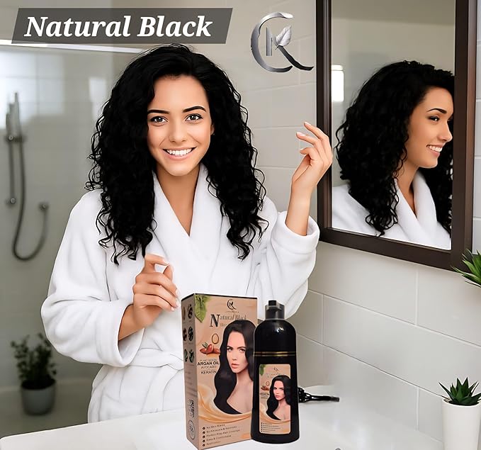 Hair Color Shampoo (Natural Black) ? Argan Oil Avocado &amp Keratin | No Ammonia | Perfect Grey Coverage | Hair Moisturizing &amp Nourishment | Easy At-Home Application