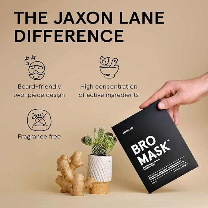 JAXON LANE BRO MASK Premium Korean Face Mask for Men (2 x 4 Pack) - Anti Aging Sheet Masks w/Hydrogel Vitamin C Hydrolyzed Collagen &amp Hyaluronic Acid - Perfect Skin Care Stocking Stuffers for M