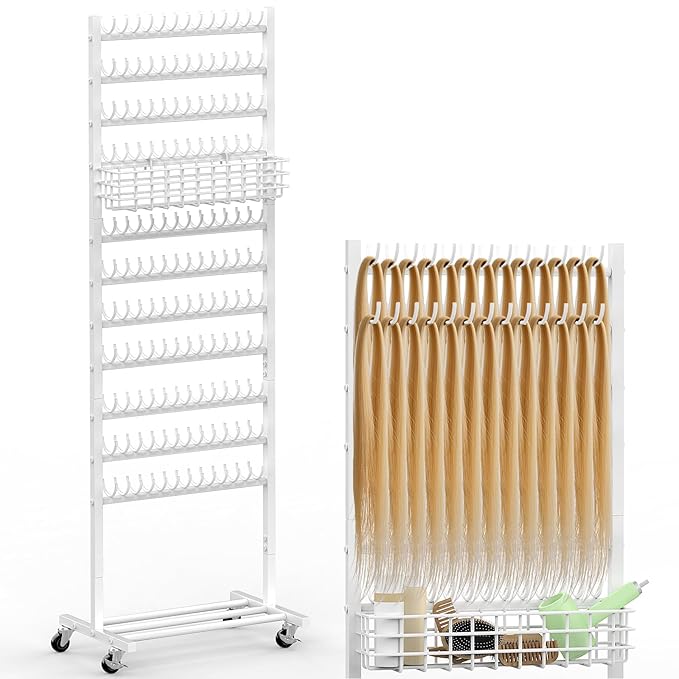 Braiding Hair Rack White Braiding Rack Stand for Salon 2-Sided Hair Rack 286 Pegs Hair Extension Holder Standing Braid Rack for Home Hair Separator Braid Rack with wheels