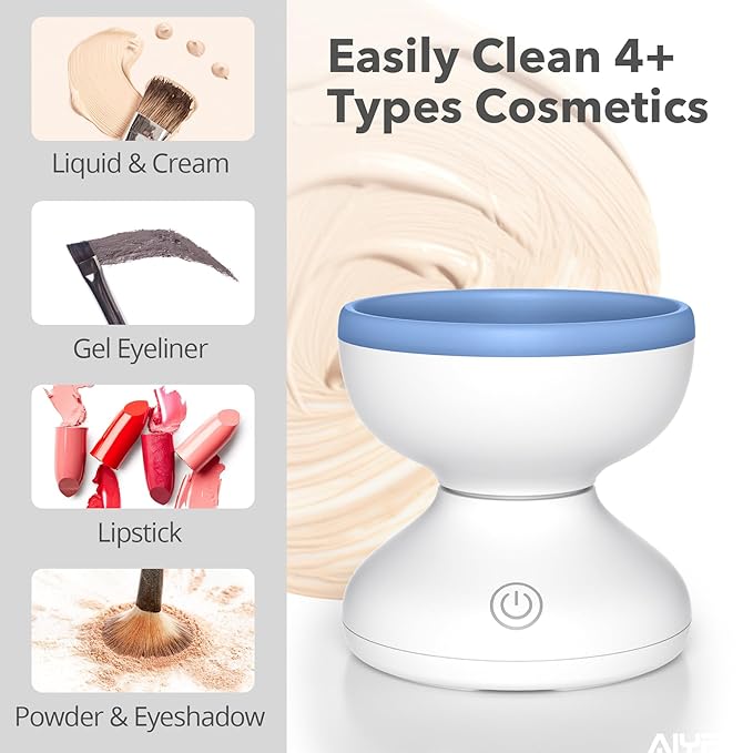 Alyfini Makeup Brush Cleaner Machine - Electric Make up Brushes Cleaner Cleanser Professional Tool for Kabuki Foundation Liquid Powder Face Makeup Self Tanner BrushGifts for Women Stocking Stuffers