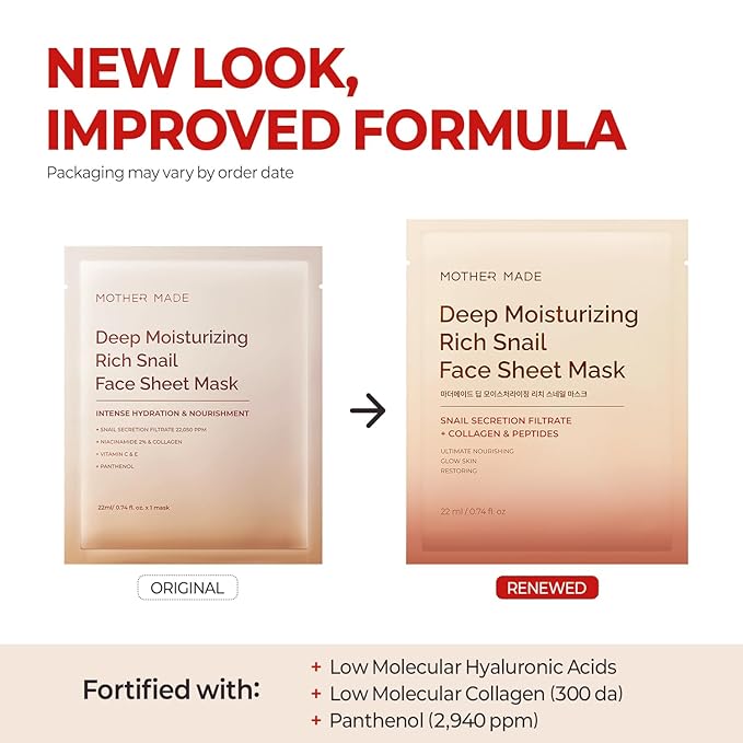 MOTHER MADE Glowing Glass Skin Hydrating Snail Deep Collagen Face Masks Set of 20 EA with Niacinamide 2% Vitamin E Facial Mask for Dry Sensitive Skin Self Care Korean Skincare