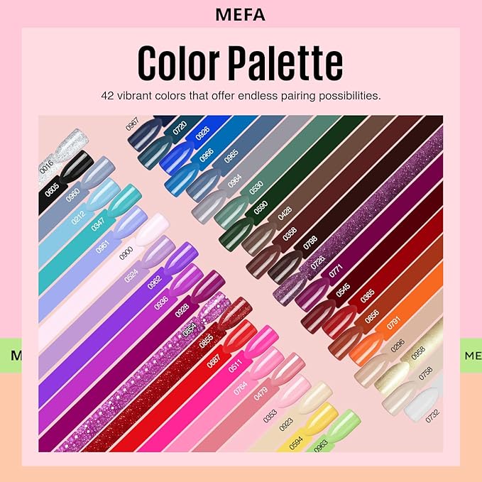 MEFA 46 Pcs Gel Nail Polish Kit 42 Colors All Seasons Gel Polish Set Colorful Starter Kit with Base Coat &amp Glitter/Glossy/Matte Top Coat Gel Nail Art Manicure DIY Salon Gifts for Girls