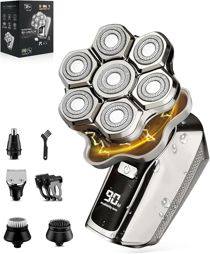 Head Shavers for Bald Men 7D Upgraded Detachable Head Shaver - IPX7 Waterproof Wet Dry 5-in-1 Grooming Kit Electric Razor Ideal Gift for Men