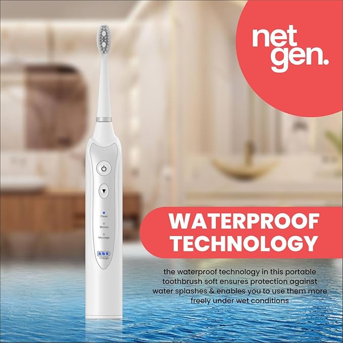 Sonic Electric Toothbrush for Adults with 5 Toothbrush Replacement Heads 3 Brushing Modes &amp 2 Minutes Built-in Timer Travel Toothbrushes with Inductive Charging Rechargeable toothbrush | White
