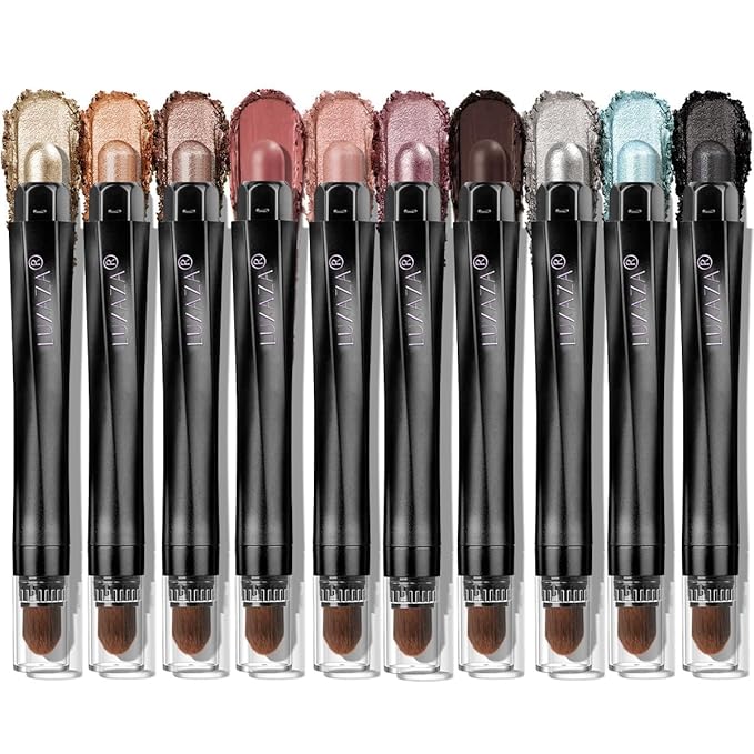Blue Eyeshadow Stick Makeup Set 10PCS Neutral Shimmer And Matte Cream Eye Shadow Palette Metallic Bronze Smoky Eyeliner Brightener Crayon Pencil Kit Ideal Gift for Women -Mint Chocolate
