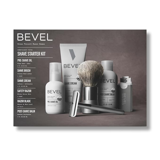 Bevel Shaving Kit for Men Includes Safety Razor with 40 Replacement Blades Luxury Shaving Brush Pre Shave Oil Shave Cream and Balm (Packaging May Vary)