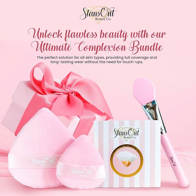 StansOut Ultimate Complexion Bundle: Liquid Foundation Brush Makeup Brushes for Liquid Cream Stick Foundation - Flat Round Blender Brushes - 101 Contoured 108 Straight - Long-Lasting