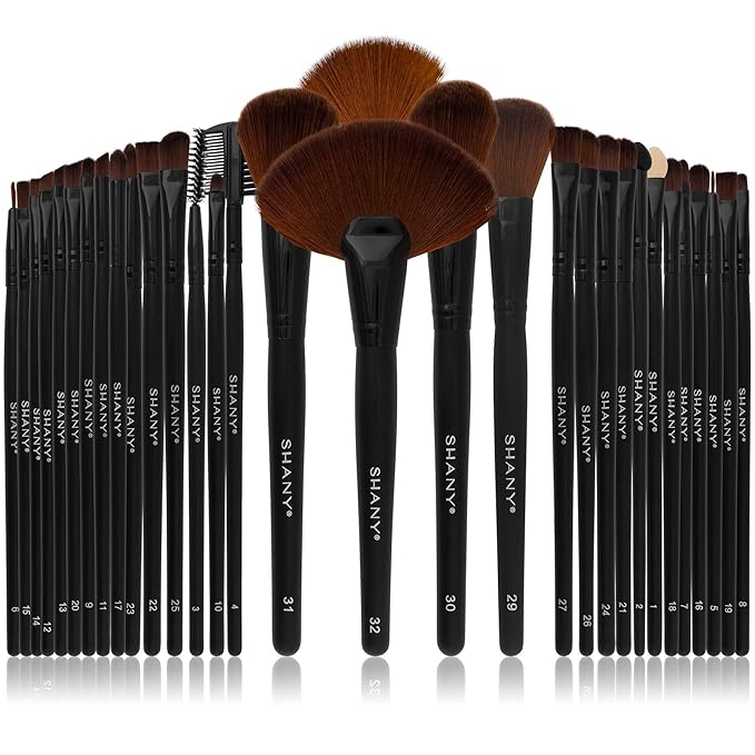 SHANY Makeup Brushes Premium Synthetic Foundation Powder Concealers Eye Shadows Cosmetics Brush Set with Faux Leather Pouch and Instruction sheet 32 Count