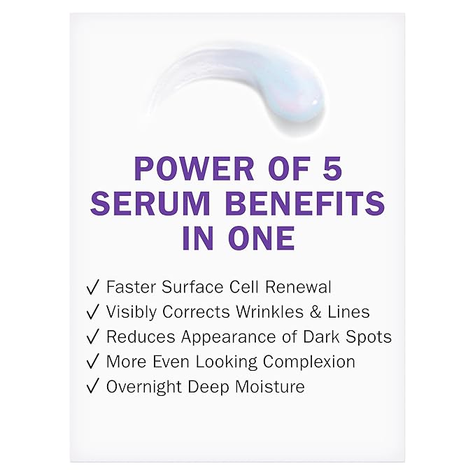 Olay Super Serum Night Repair Fragrance-Free - Niacinamide Peptide Salicylic &amp Lactic Acid Glycerin ?- 5-in-1 Skin Care Benefits - Hydrating Evens Tone Reduces Dark Spots Anti-Aging 1.0 Oz